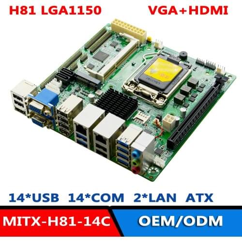 H81 I3/I5/I7 Kiosk POS ITX Motherboard 2VGA/HDMI/14 COM/14USB Mainboard