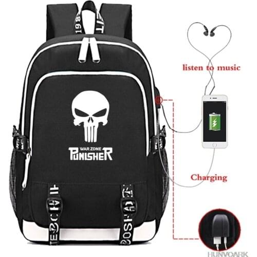 Punisher Backpack USB Charge schoolbag For teenager teenagers backpack to school bags Students Mochilas book bag for boys girls