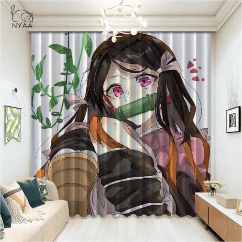 Kimetsu No Yaiba Tanjirou Living Room Curtains White Blue Curtain For Children Room Cafe Curtains In The Kitchen Micro Shading