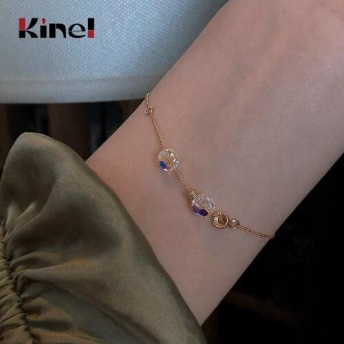Kinel New Beautiful Minimalist 925 Sterling Silver Jewelry 14K gold Crystal Popular Bracelets Korea INS Jewelry