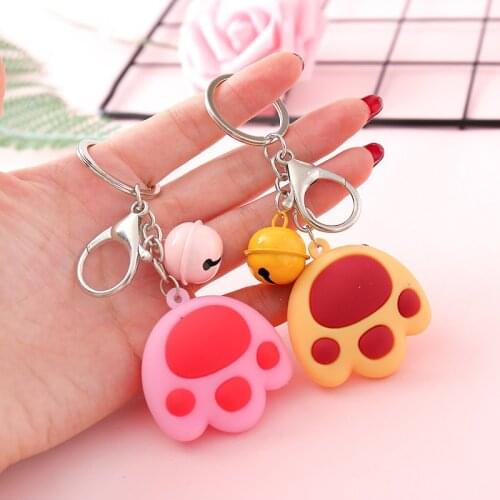 Creative Cute Pet Dog Paw Series Bell Keyring Through 3D Three-Dimensional Soft Rubber Car Pendant Female Bag Ornaments