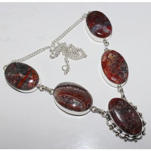 Crazy Lace Agates Necklace Silver Overlay over Copper , 50 cm, N0827