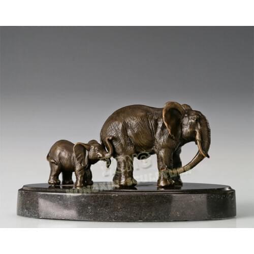 Love Elephant Mother and Child Statue Real Bronze Couple Wild Animal Sculpture Art Home Decoration Accessories