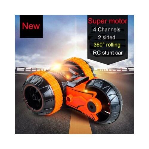 MKB New 2.4G unique RC tumbling Vehicle 3 wheels double sided Monster Spin Stunt Car Sparkle LED Light RC Car Toy kids gifts