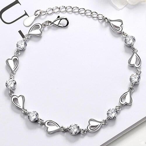 Fashion Women Heart Rhinestone Charm Chain Bracelet Bangle Party Jewelry Gift