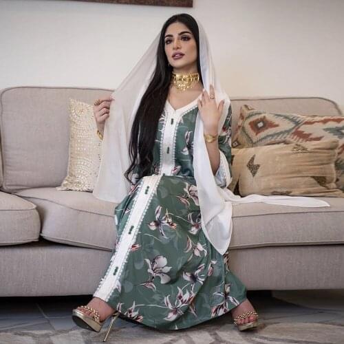 Muslim Dress Women Ethnic Ribbon Maxi Long Abaya Autumn Turkey Loose Jalabiya Abaya Dresses V Neck India Arabic Islamic Clothing