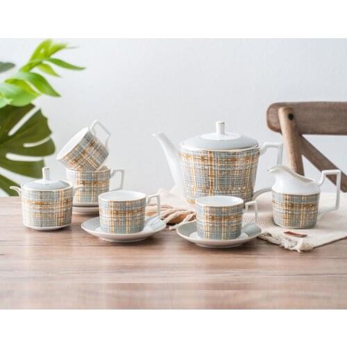 Set Ash Palm Lattice Rib Bone China Coffee Cup Suit Originality Afternoon