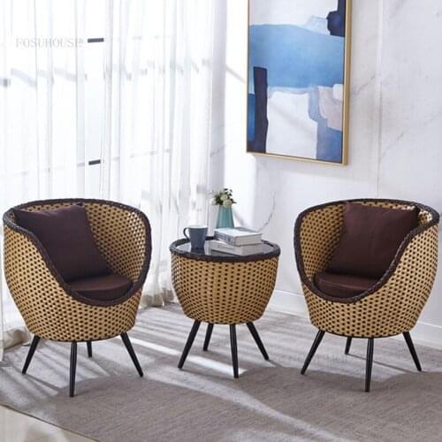 Nordic PE Rattan Woven Living Room Sets Leisure Balcony Chair 3-piece Living Room Furniture Minimalist Modern Home Garden Set