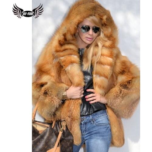 2020 New Genuine Red Fox Fur Coat With Hood Luxury Women Winter Thick Warm Natural Fox Fur Jacket Real Full Pelt Fur Coats Woman