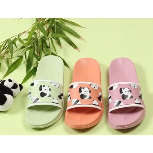 Qyshine New Lady Kartoon Panda Indoor Slides Cute Animal Summer Inoor Antiskid Slippers Slient Soft Comfort Bathroom Shoes