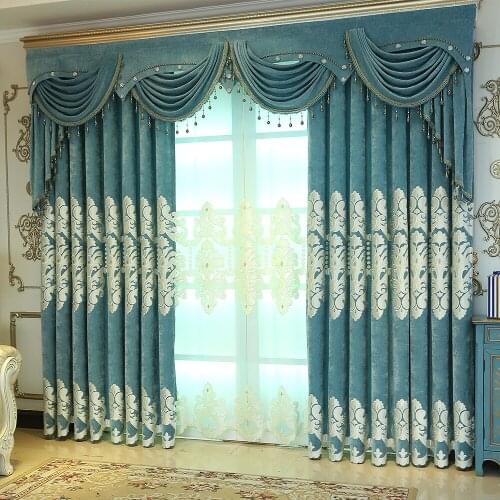 New European Style Curtain Fabric Embroidery Curtains for Living Dining Room Bedroom Valance