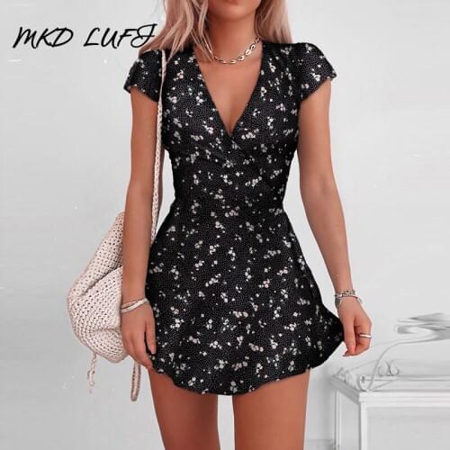V-neck Floral Print Wrap Dress