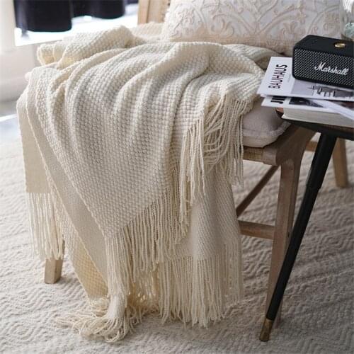 Solid Color Plaids Sofa Throw Blanket Cover Knitted Car Nap Travel Blankets for Beds With Tassels Home Bed Decoration Bedspread