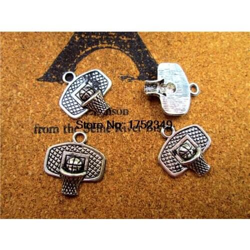 25pcs- Basketball Charms, Antique Tibetan silver Tone Backboard and Ball charm pendants, Jewelry Making 20x15mm