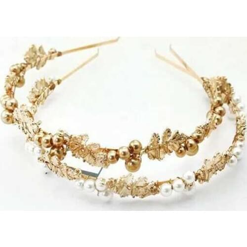 New arrival vintage gold baroque retro pearls headbands crown wedding hair accessories bridal jewelry pearl headpieces