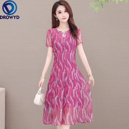 High-end Chiffon Dress Female Summer Medium Long Print Dress New Women Fashion Casual Dresses O-neck Slim Dresses Party Vestidos