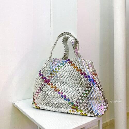Retro Color Woven Tote Hand Bags Women 2021 Luxury Designer Top Quality Soft Handbag Large Capacity Ladies Casual Shoulder Bag