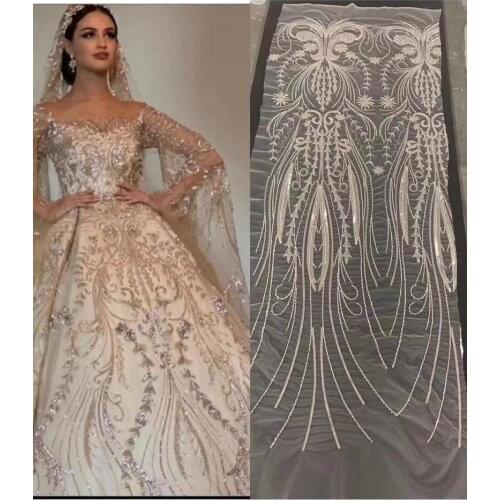 Super quality Embroidered tulle African French Lace Fabric with beads SYJ-1098815 french lace fabric