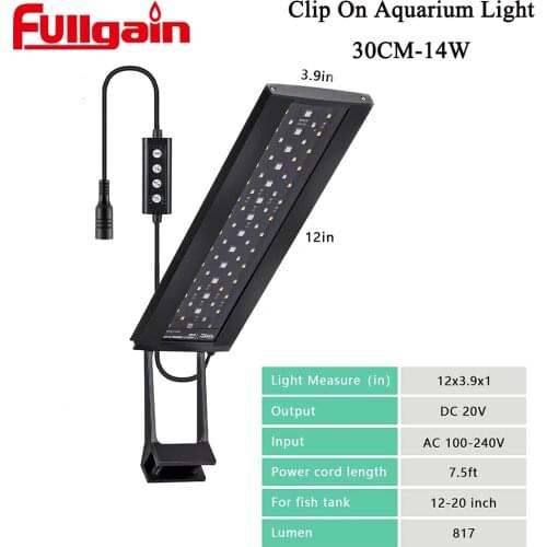 Fullgain 30CM Aquarium Light Led Freshwater Aqua LED Dimmable Ip68 Waterproof Full Spectrum LED Planted Wrgb Smart Fish Lights
