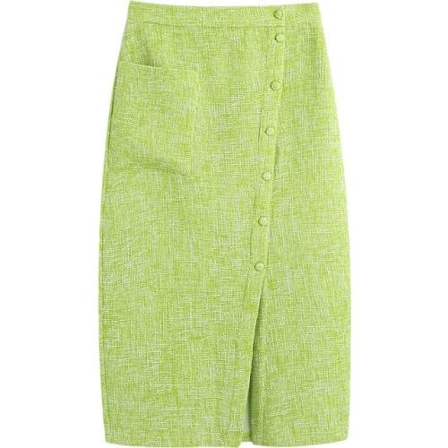 ZA textured midi skirt Women Fashion high-waist double-breasted pocket 2021 Female Green Casual chic skirts