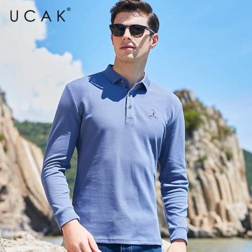 UCAK Brand Spring Autumn New Arrivals High Quality Casual Pure Cotton Turn-down Collar Long Sleeve Polo-Shirt Men Clothing U5352