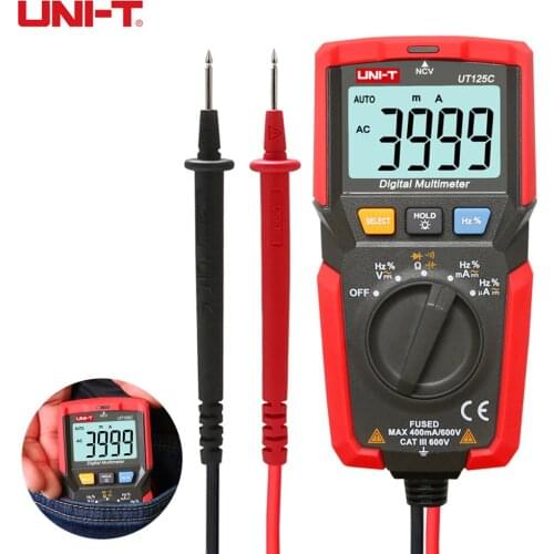 UNI-T UT125C Mini Digital Multimeter With Buzzer Overload Protection Safety Voltage Ampere ohm Tester Probe DC AC LCD
