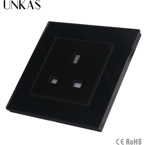 UNKAS Manufacture , Black Crystal Glass Panel, New UK Standard Socket , Wall Outlet /Plug Socket GB-C7C1UK-1