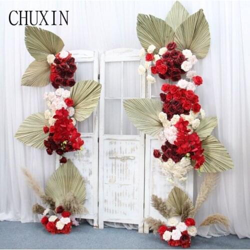 Fan-leaf Pampas Grass Flower Runner Aritificial Flower Row For Wedding Banquet Party Welcome Decorations Christmas Flower Decor