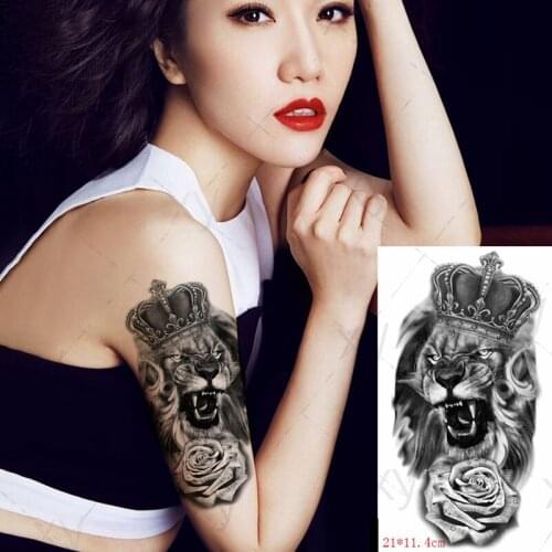 Waterproof Temporary Tattoo Sticker Realistic Crown Lion Rose Flower Body Art Back Belly Fake Tatoo Flash Tatto for Women Men