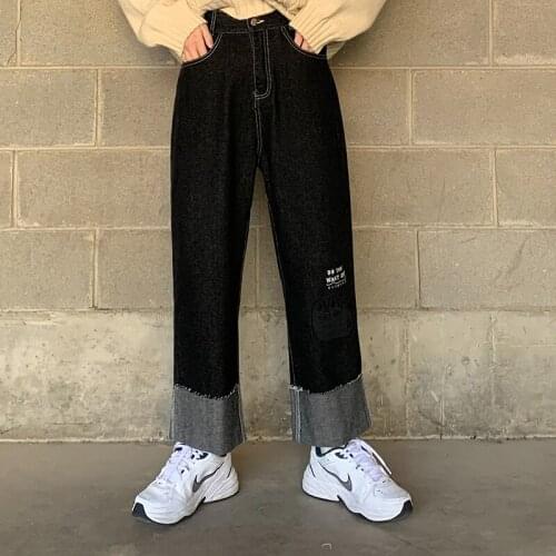 Spring New Preppy Style Women Fashion Jeans Full Length Ladies Denim Straight Pants High Waist Black Jeans