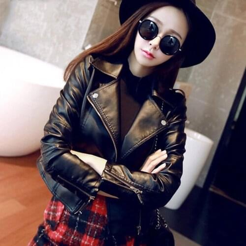 Women PU Leather Jackets Black 2019 Autumn Slim Cool Lady Sweet Female Zipper Faux Femme Outwear Coat Plus Size S-4XL