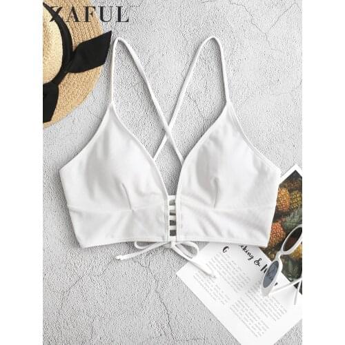 ZAFUL Textured Strappy Crisscross Bikini Top Sexy Women Lace-up Bandage Padded Bra Bralette Summer Feme Beach Swimsuit Outfits