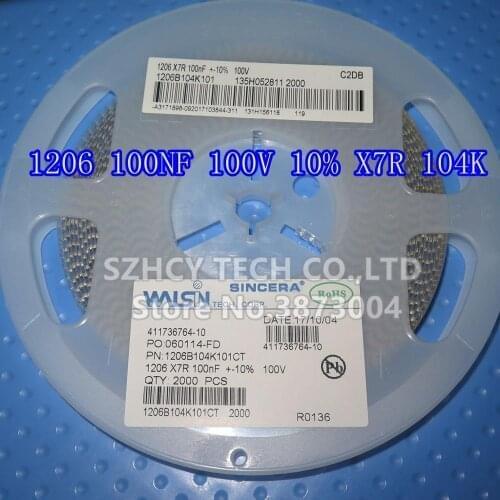 2000Pcs 1206 100NF 100V 10% X7R 104K 1206 104K 100V 1206B104K101CT New and origianl