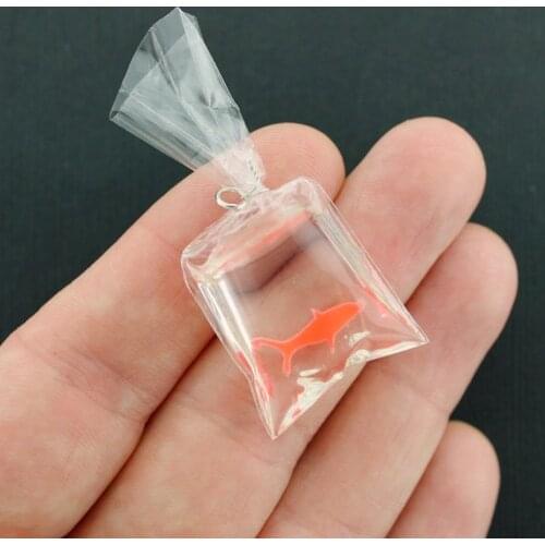 Yamily 5pcs/ Goldfish Charm Resin Orange red Fish in a Bag charm pendant for earring necklace diy jewelry making