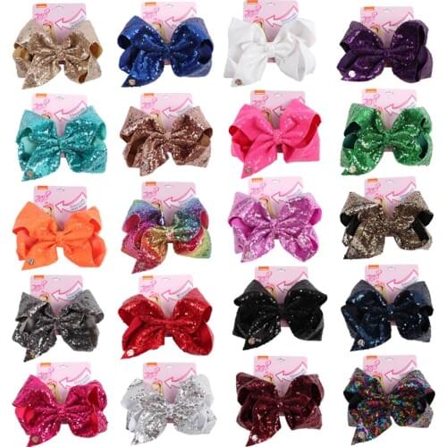 8" Jojo Siwa Large Sequin Rainbow Hair Bows for Girls Handmade Boutique Knot Hair Clips JOJO BOWS Children Hair Accessories