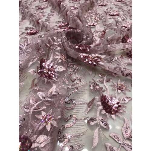 African Mesh Lace Fabric Sequins Tulle Flowers Embroidery Craft Sewing Design DIY Wedding Dress 5 Yards Trimming Wholesale