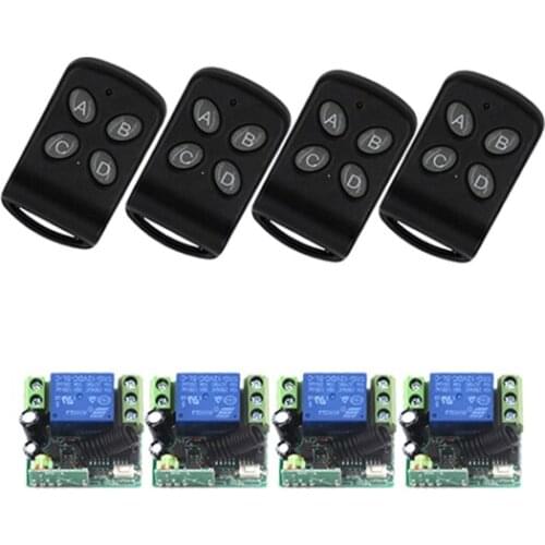 DC 12V 1 CH 1CH RF Wireless Remote Control Switch System,315/433 MHZ 4CH Transmitter And 4 X Receivers,Jog/Self-lock SKU: 5557