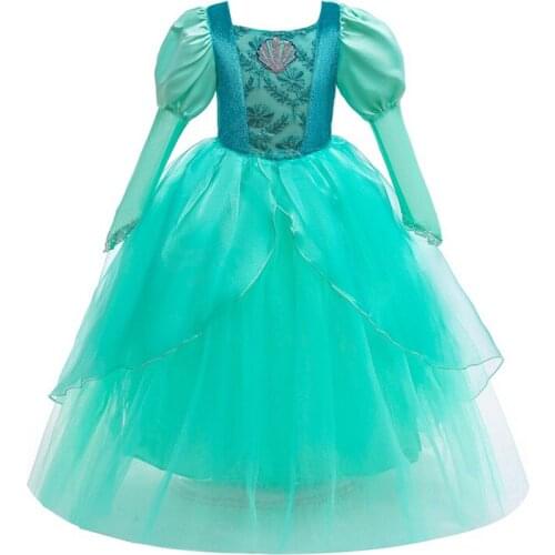 Fantasy Mermaid Cosplay Costume Long Sleeve Autumn Princess Long Dresses Baby Girl Clothes Ball Gown Children Vestidos 10 Years