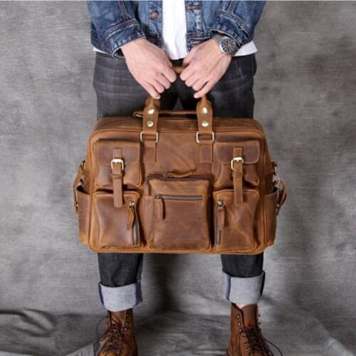 Travel Bag Mens Handbag Large-capacity Men Luggage Bag Genuine Leather Retro Crazy Horse Leather Bag The First Layer of Leather