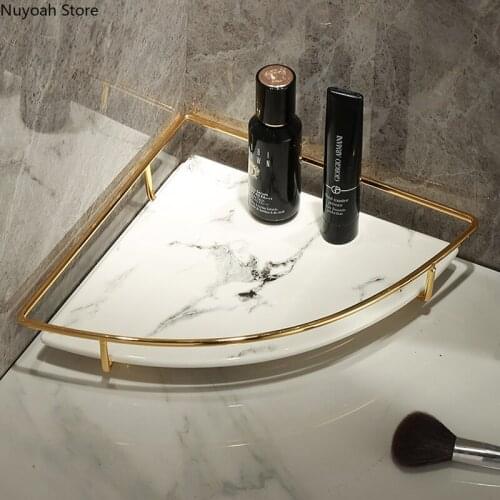 European Metal Fan-shaped Triangle Shelf Desktop Corner Storage Tray Cosmetic Storage Rack Tray Bathroom Decoration Accessories