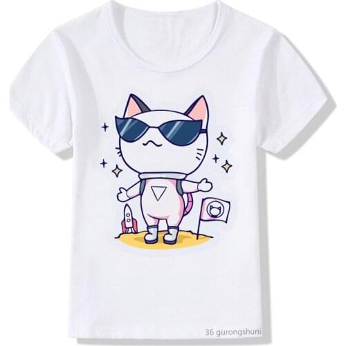 T-shirt for Boys/girls Funny Space Cat Graphic T Shirt for Boys Tops Kids Clothes Cat Animal Print T Shirts Vogue Camisole Tops