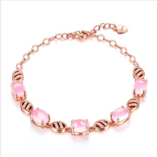 Exquisite Pink Crystal Oval Bracelets For Women Jewelry Luxury Princess Silver 925 Bangle Female Anniversary Party Accessories