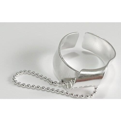 Korean minimalist S925 sterling silver open ring geometric twist piece light bead female niche ins net red thick twill ring