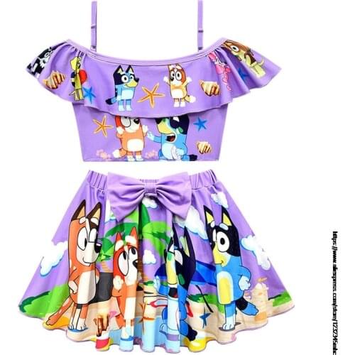 Summer bingo bluey Childrens Baby Bikini Girls Cute Swimwear Kids Infant Lovely Princess Two Pieces Cute Swimsuit