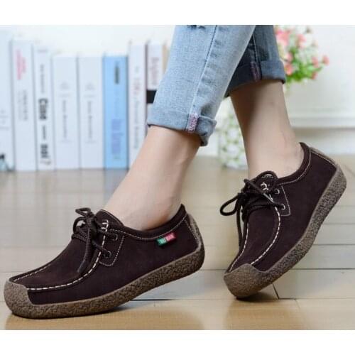 Flats shoes woman genuine leather loafers shoes lace-up folding moccasins foldable square toe women casual shoes ladies sneakers