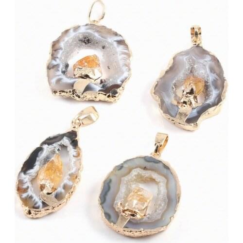 Fashion Natural Stone Quartz Pendants Irregular Agates Citrines Pendant Charms for Jewelry Making DIY Necklace