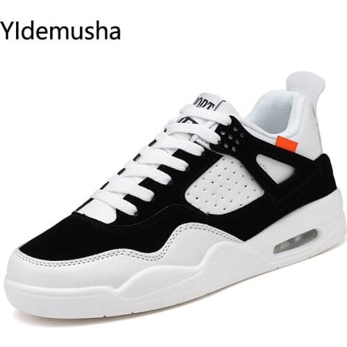 New Mens PU leather sneakers Breathable Black casual shoes non-slip outdoor walking shoes Rubber high sole lace-up Sneakers