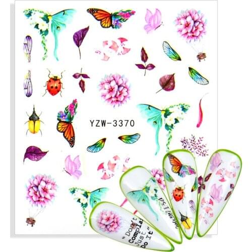 1pcs Butterfly Nail Art Stickers Slider Sky Blue Black Transfer Water Decals Nail Art Decor Colorful Floral Flower Nail Sticker