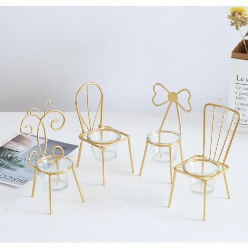Tabletop Iron Chair Candlestick Candle Holder Potted Ornament Desktop Decoration Candle Holder Wedding Holiday Decor