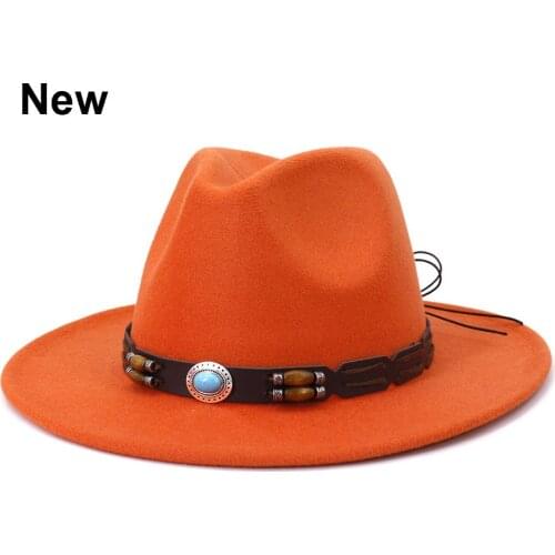 2021 New Wholesale Solid Black White Pink Green Women Fedora Hat with Wide Brim Leather Belt Jazz Panama Hat Caps